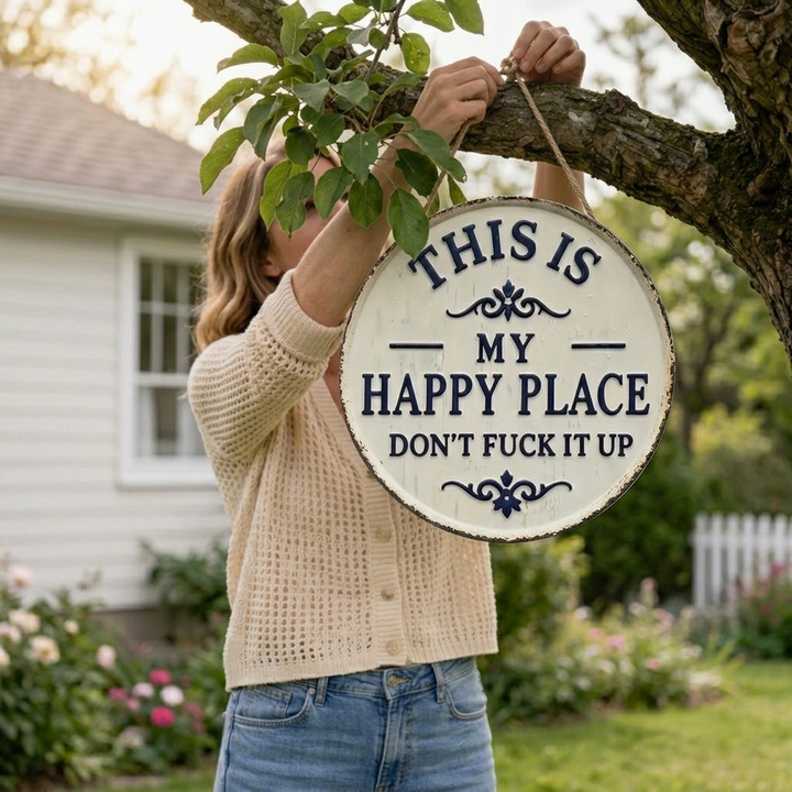 Hollyfield™ – Vintage Metal Happy Place Sign