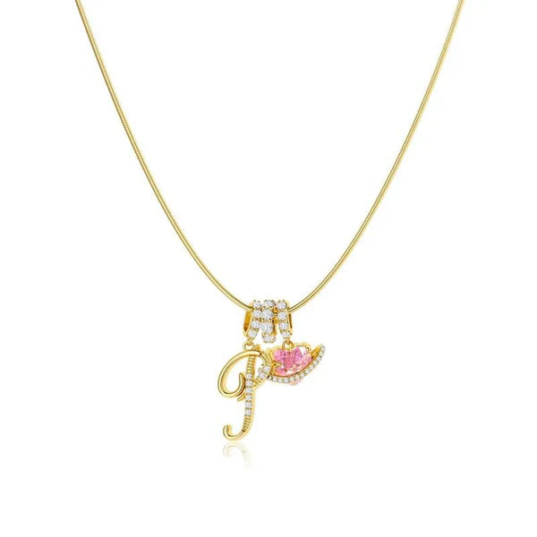 LUMARA™ - 3-Layer Initial Necklace with Pink Heart Zircon