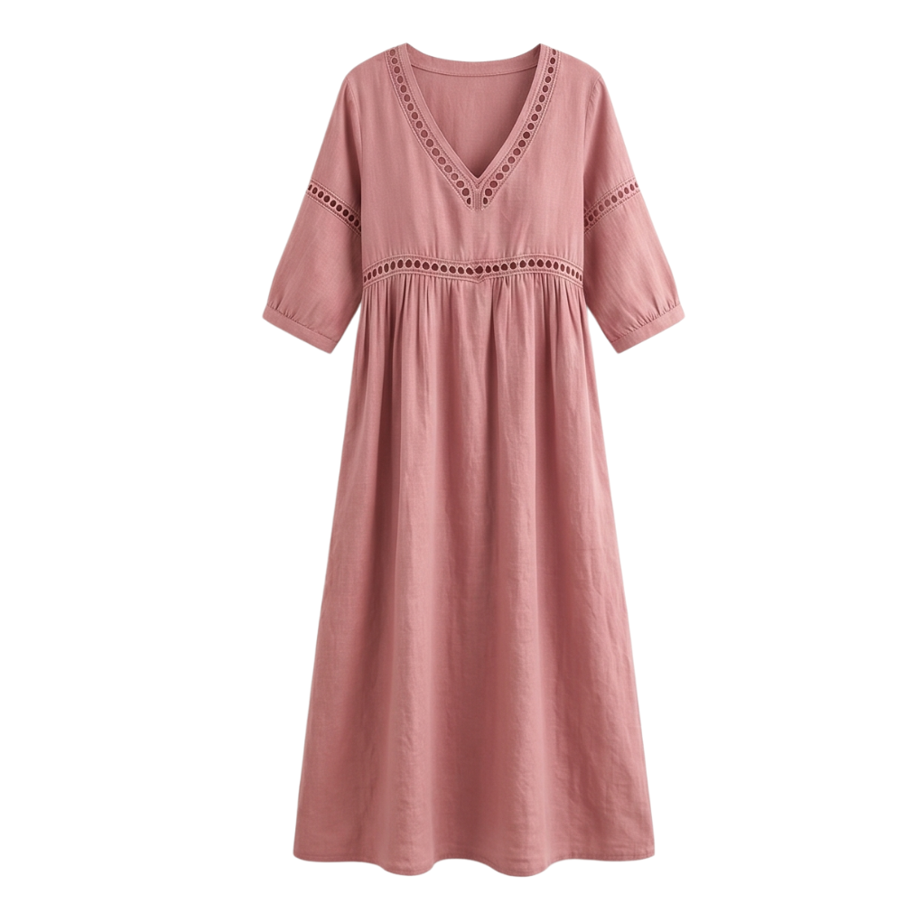 Solmera™ – Crochet Trim Midi Dress