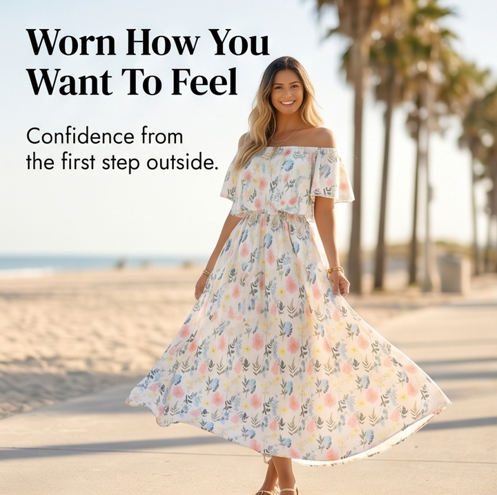 Florevia™ – Off-Shoulder Floral Maxi Dress with Hidden Pockets