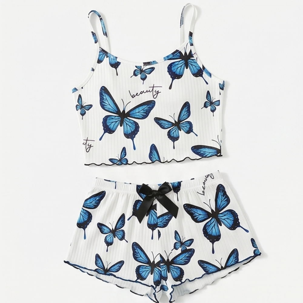 Lunavia™ – Butterfly Print Ribbed Pajama Set