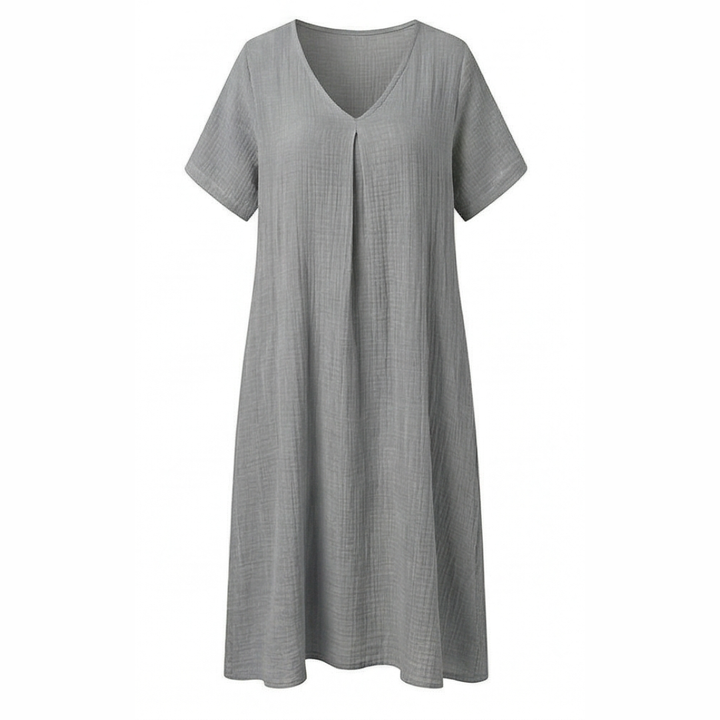 Linara™ – Breezy Cotton Linen V Neck Dress