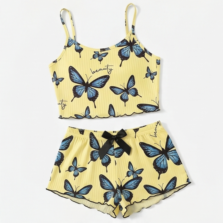 Lunavia™ – Butterfly Print Ribbed Pajama Set
