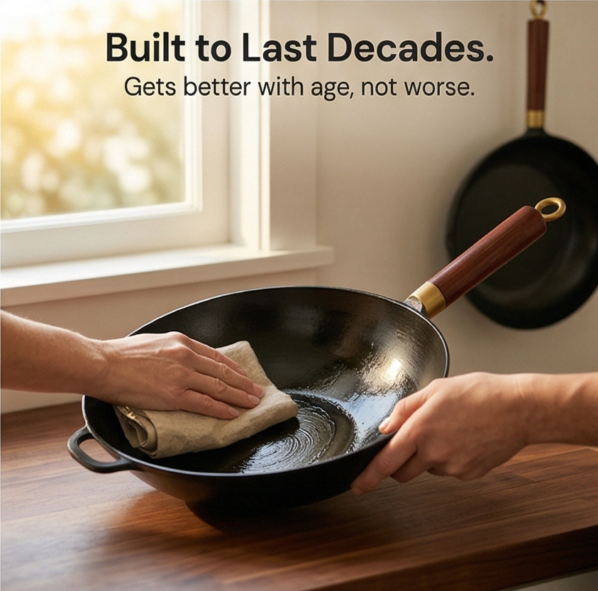Forgehome™ – Deep Belly Cast Iron Wok with Lid