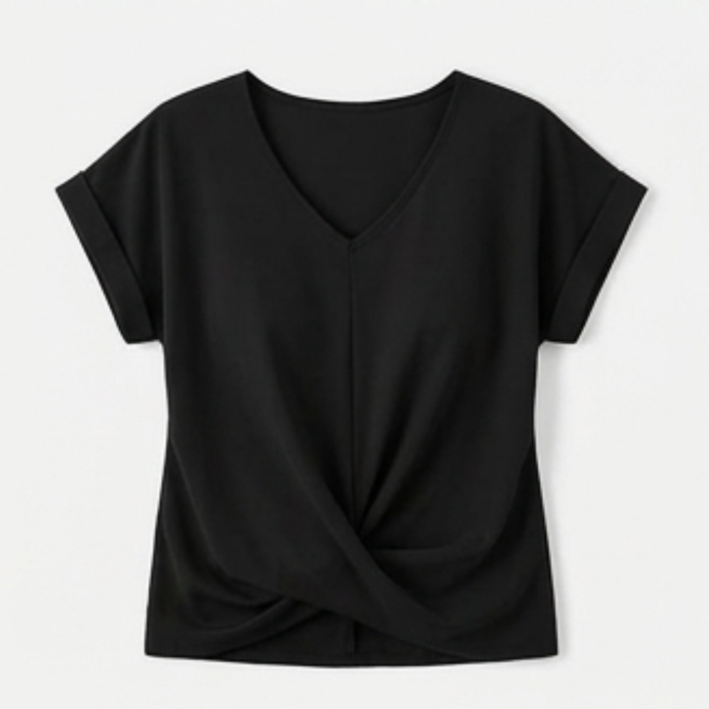 Veluna™ - Twist-Knot V-Neck Top for Effortless Everyday Style