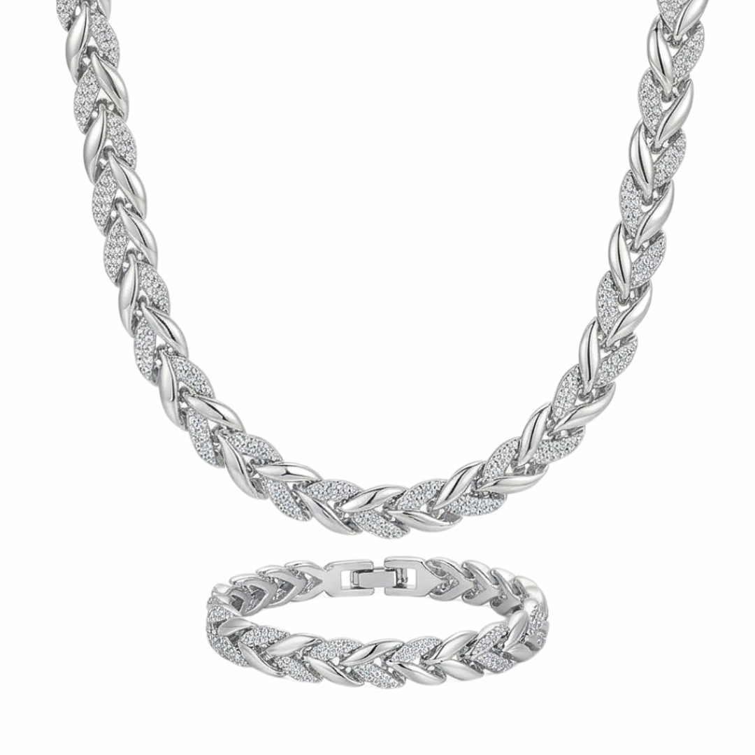 Lumara™ – Sparkling Leaf Link Necklace and Bracelet Set