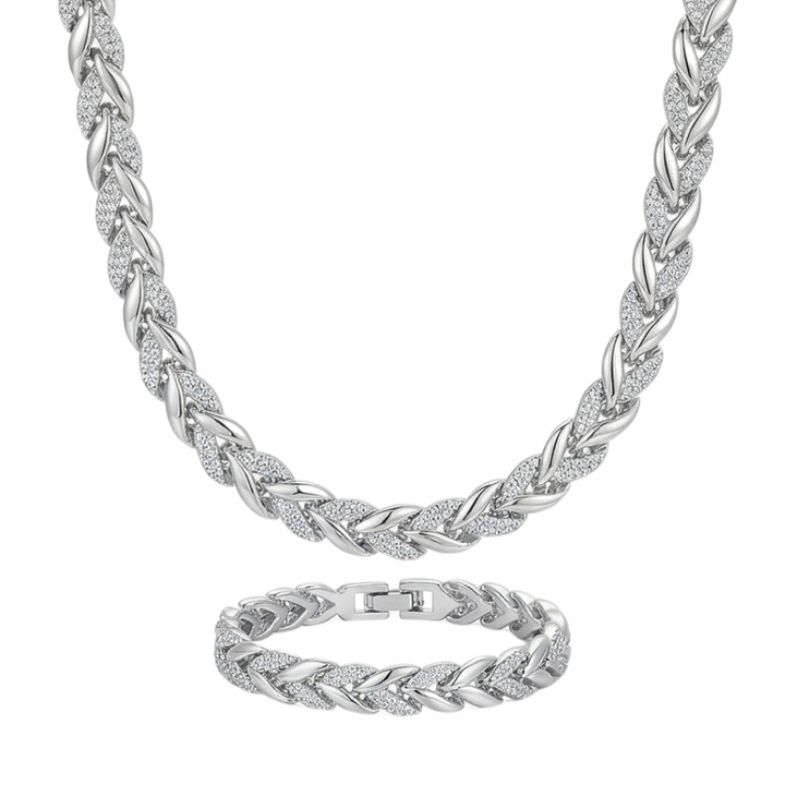 Lumara™ – Sparkling Leaf Link Necklace and Bracelet Set