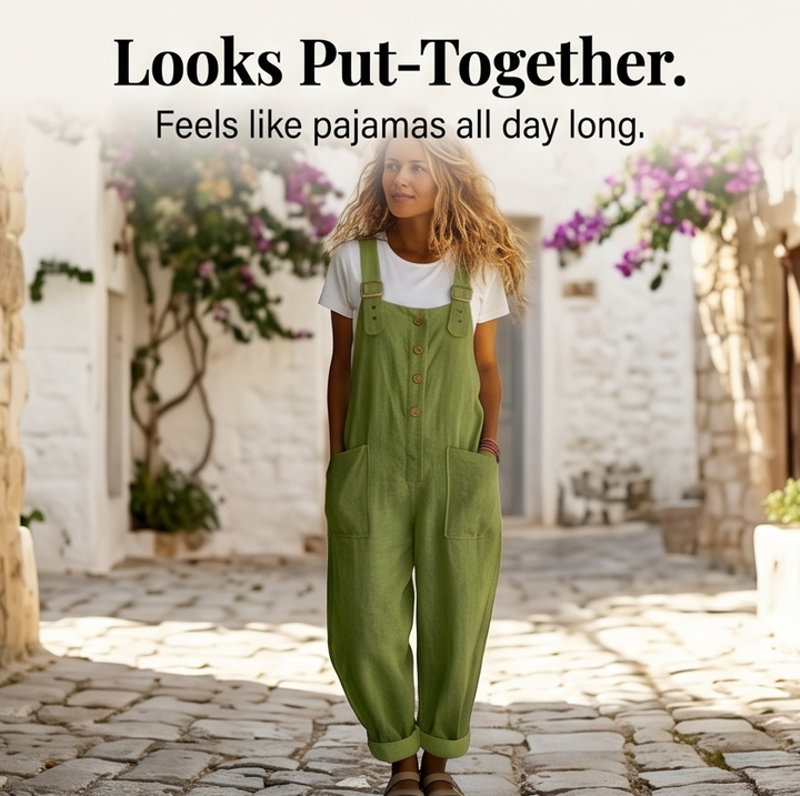 Slowlinen™ – Loose Linen Button-Front Overalls