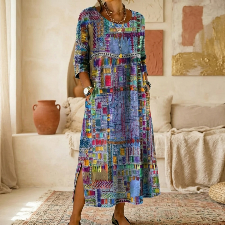 Tessara™ – Artisan Print Cotton Dress with Pockets