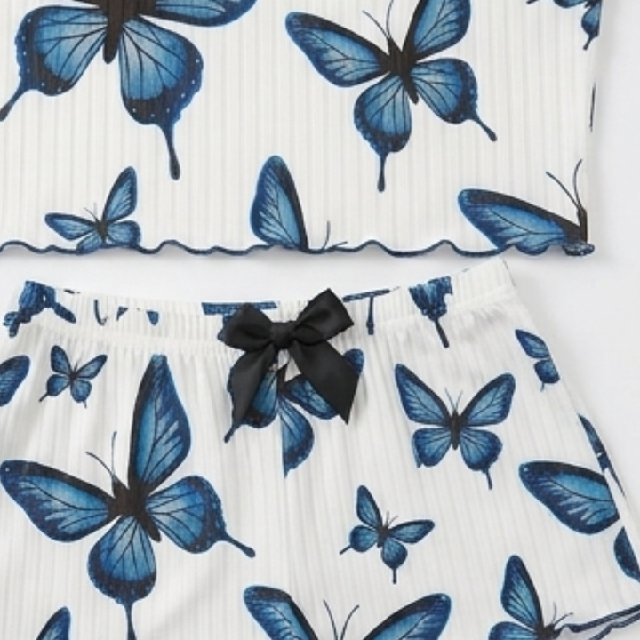 Lunavia™ – Butterfly Print Ribbed Pajama Set