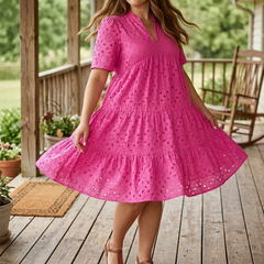 Wearbella™ – Flowy V-Neck Eyelet Dress for Curvy Fit