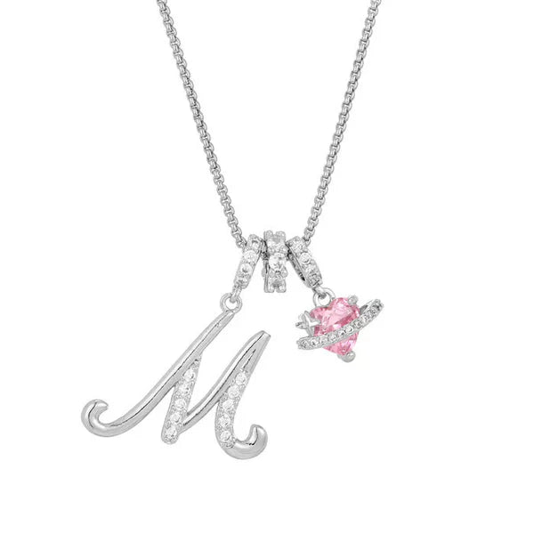 LUMARA™ - 3-Layer Initial Necklace with Pink Heart Zircon