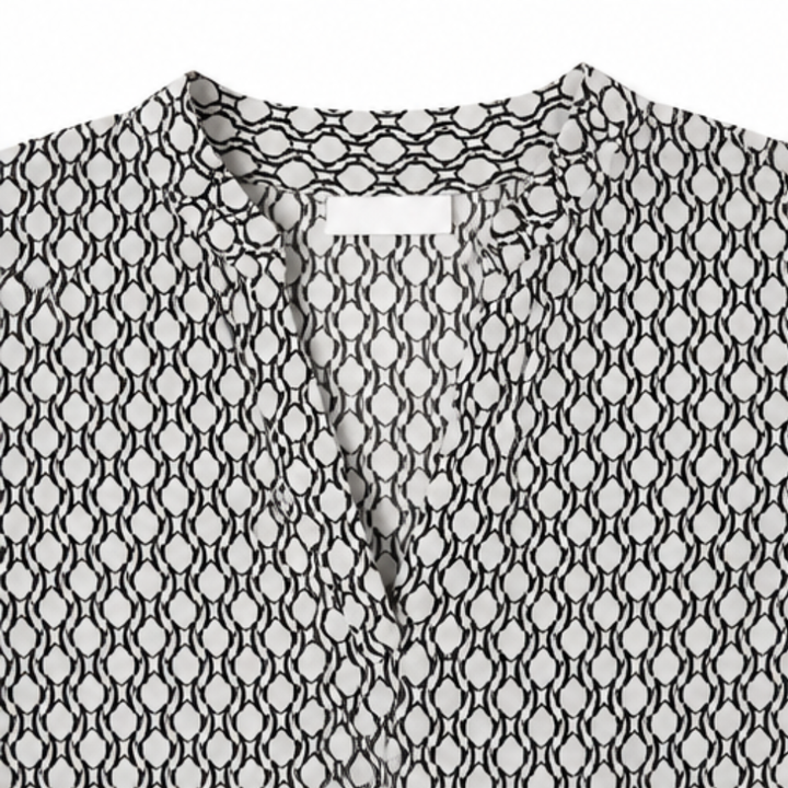 Lunavia™ Geometric V-Neck Blouse with Roll-Tab Sleeves