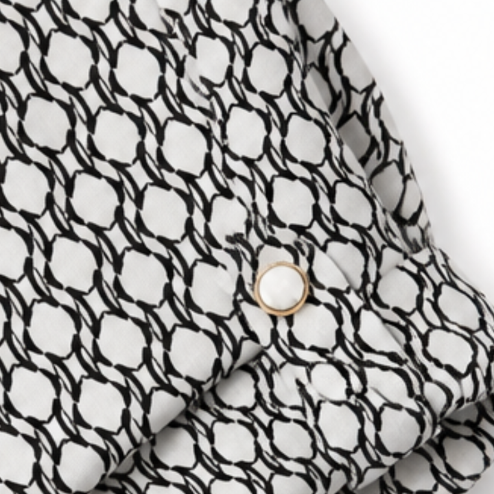 Lunavia™ Geometric V-Neck Blouse with Roll-Tab Sleeves