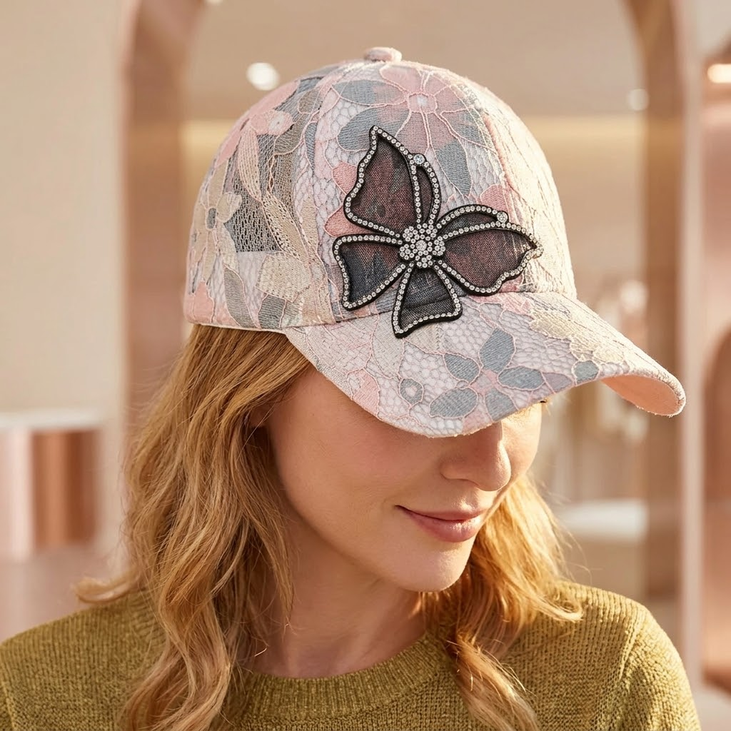 Veluna™ – Rhinestone Butterfly Lace Baseball Cap