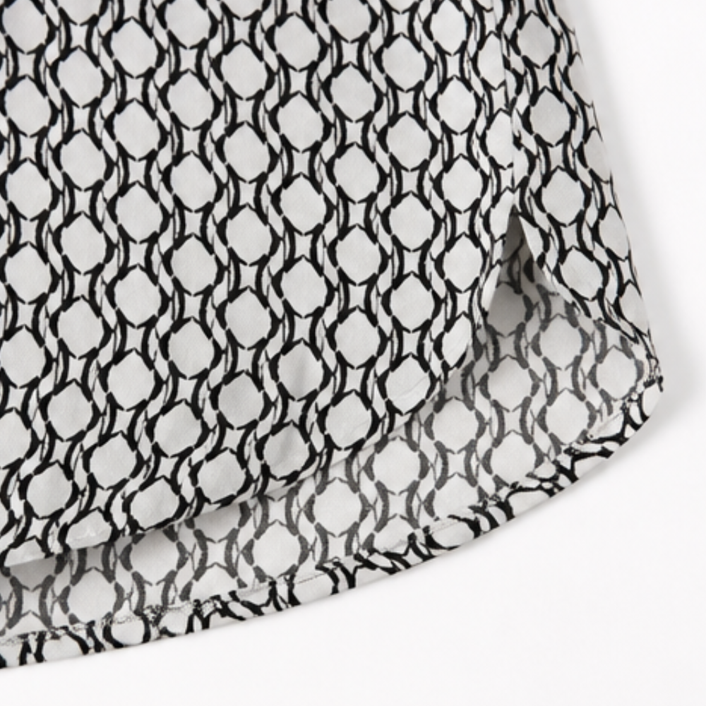 Lunavia™ Geometric V-Neck Blouse with Roll-Tab Sleeves