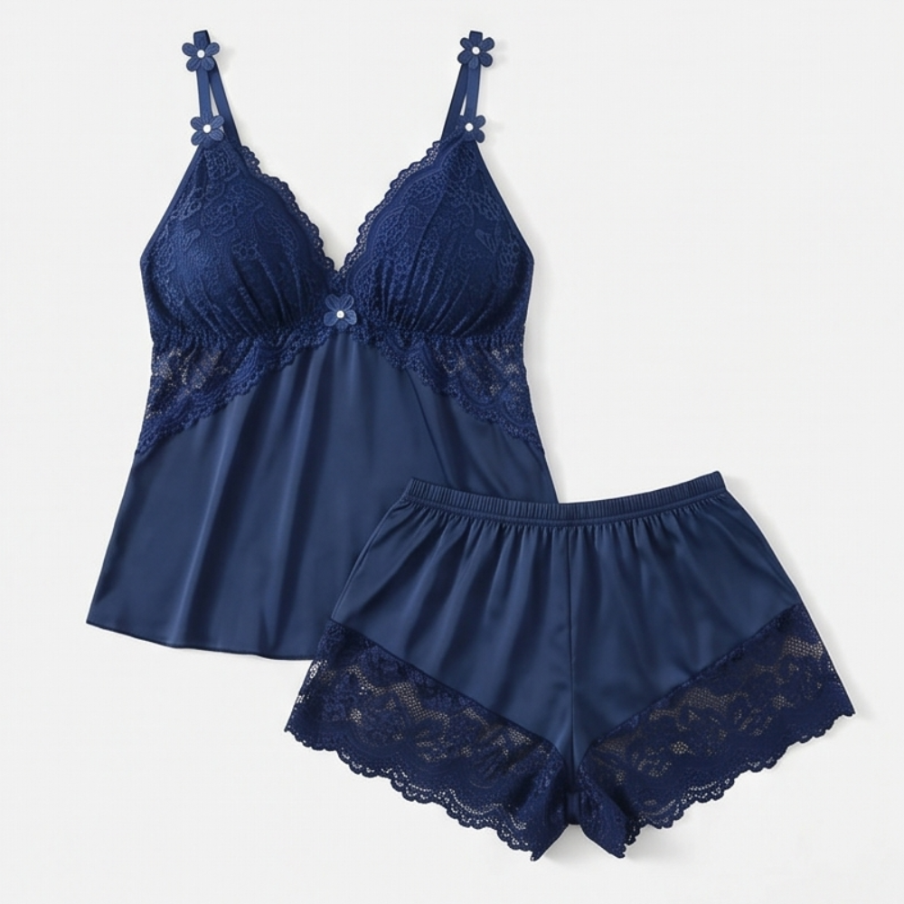 Lunessa™ — Lace Trim Satin Pajama Set