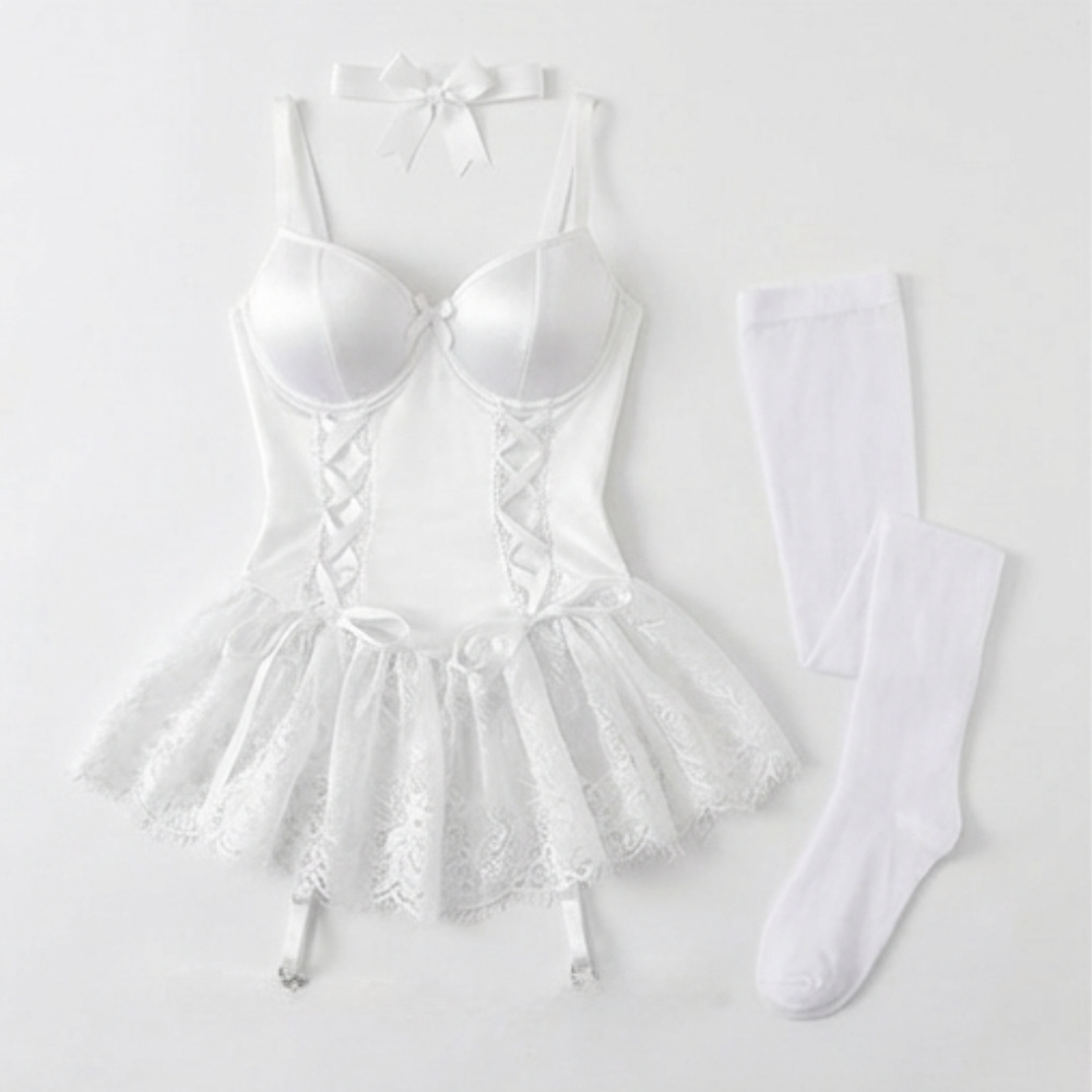 Rosalure™ – Floral Lace Babydoll Set with Garter Stockings