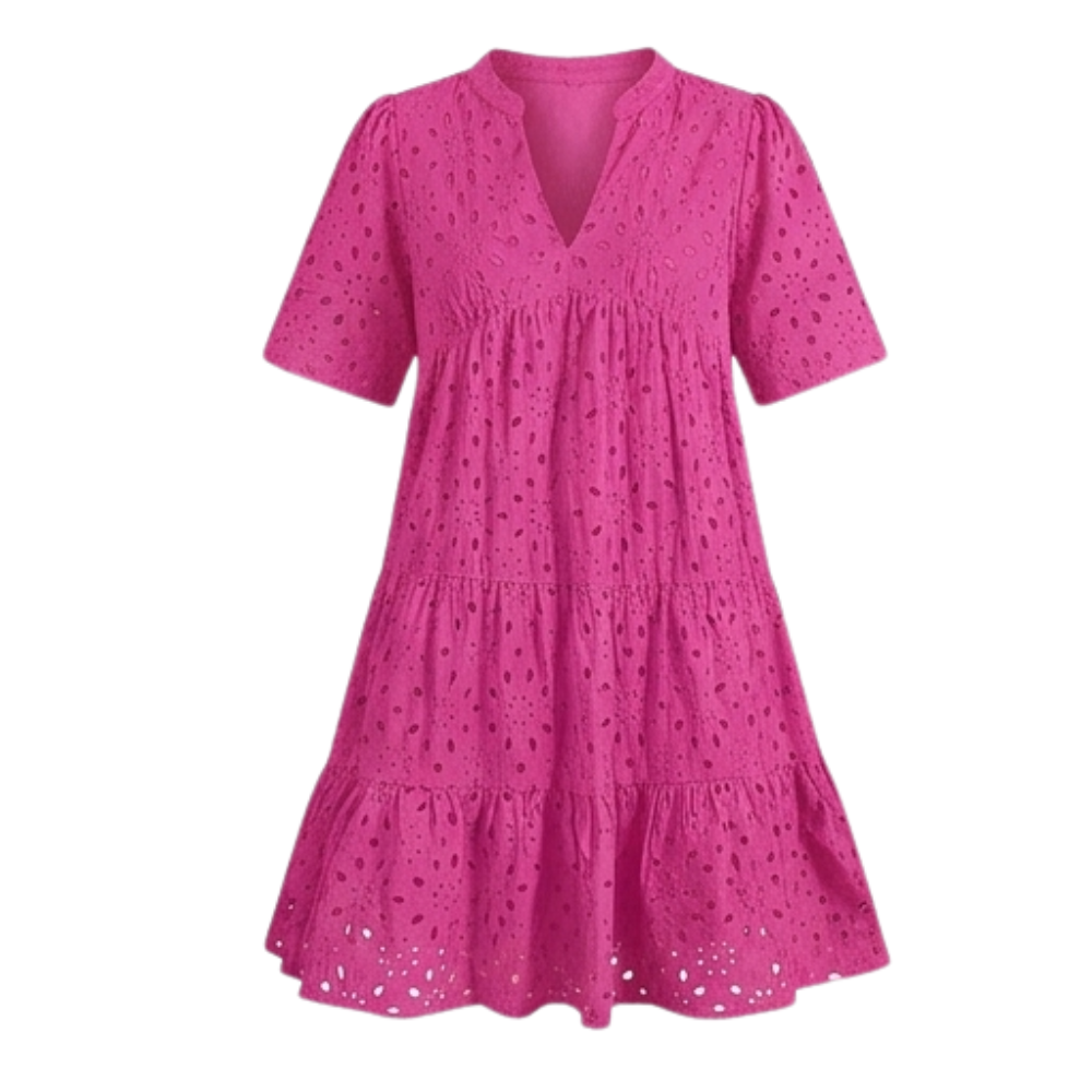 Wearbella™ – Flowy V-Neck Eyelet Dress for Curvy Fit