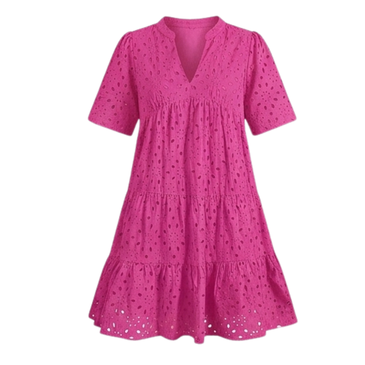 Wearbella™ – Flowy V-Neck Eyelet Dress for Curvy Fit