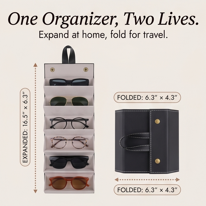 Veluna™ – Foldable Sunglasses Organizer for 6 Pairs