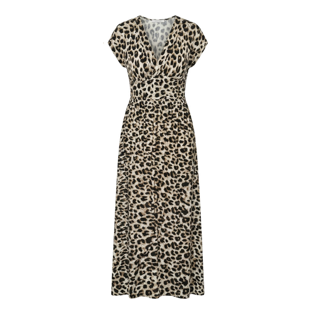 Vivara™ – Ruched Waist Leopard Maxi Dress