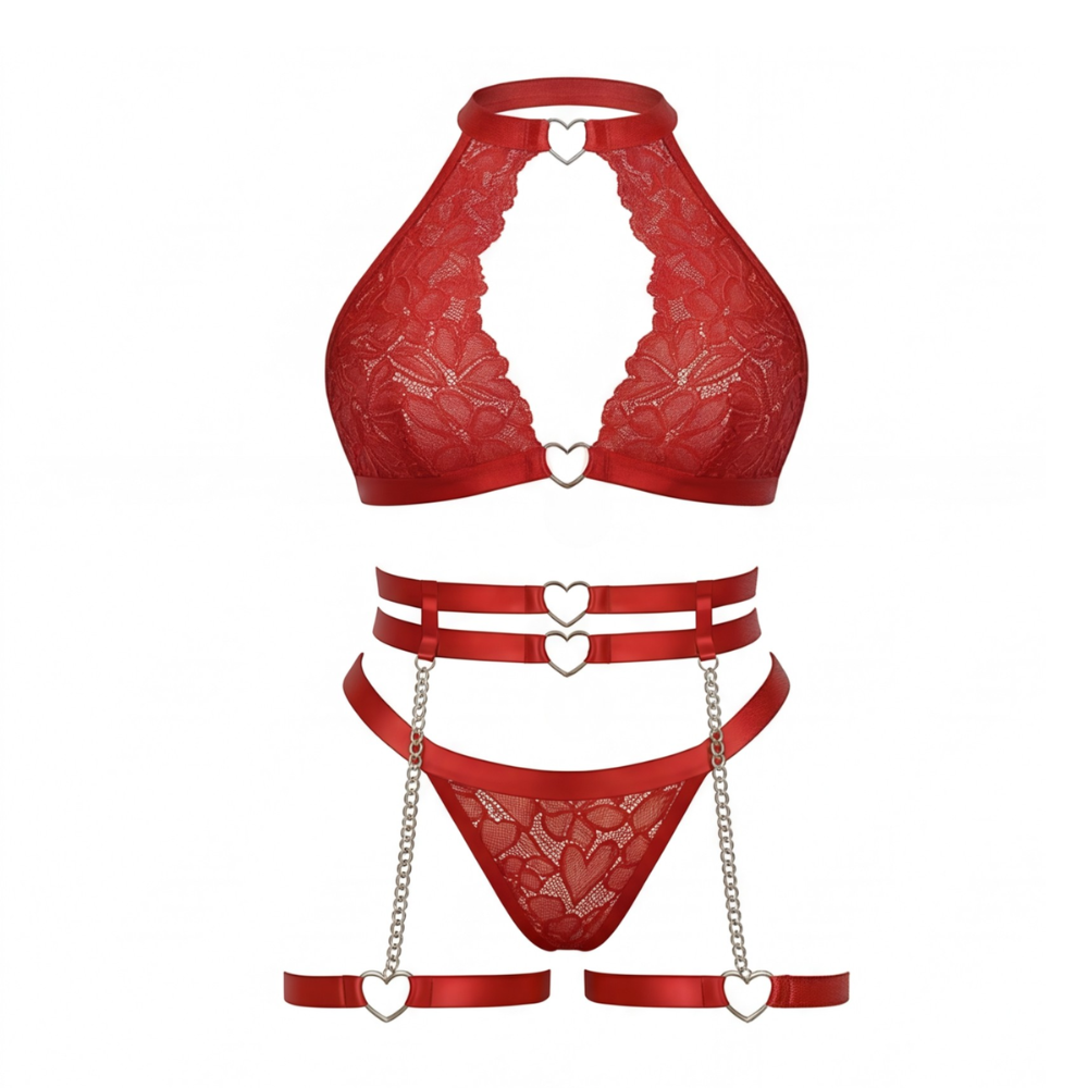 Adoré™ – Heart Chain Lace Garter Lingerie Set