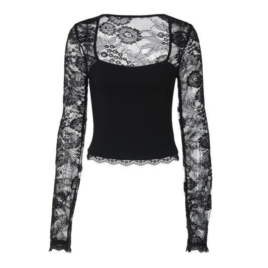 Lacelle™ – Sheer Floral Lace Sleeve Top