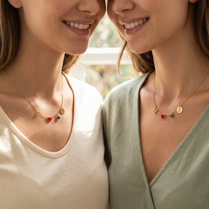 Veluna™ - Personalized Initial Charm Necklace with Birthstone & Zodiac