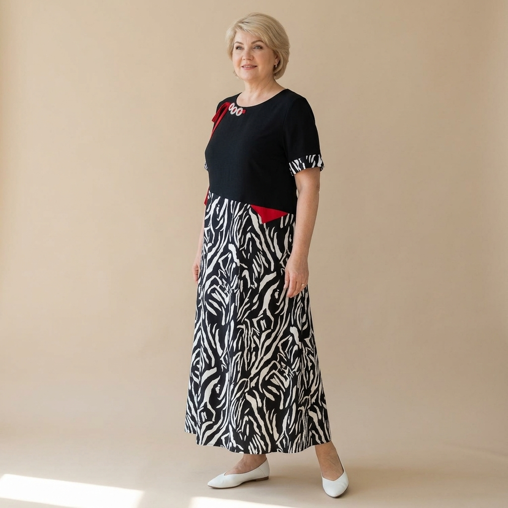 Vivara™ – Patchwork Zebra Print Maxi Dress