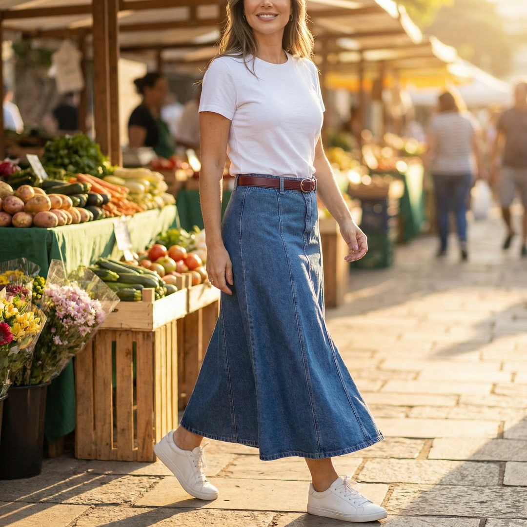 Levara™ – Flattering High Waist Denim Maxi Skirt