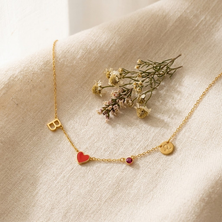 Veluna™ - Personalized Initial Charm Necklace with Birthstone & Zodiac