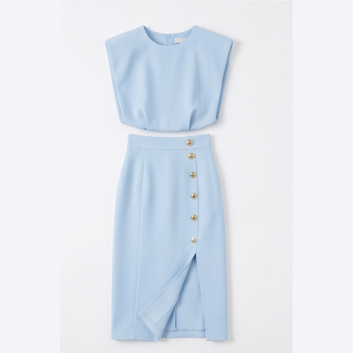 Velora™ Gold-Button Slit Midi Dress for Work and Evening