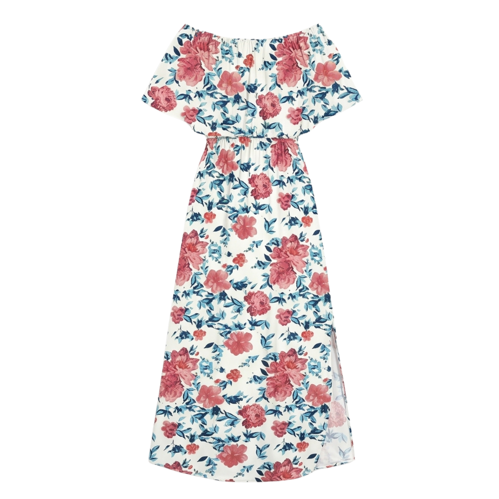 Florevia™ – Off-Shoulder Floral Maxi Dress with Hidden Pockets