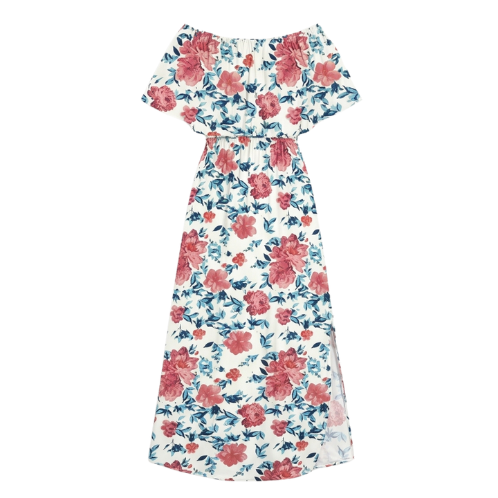 Florevia™ – Off-Shoulder Floral Maxi Dress with Hidden Pockets
