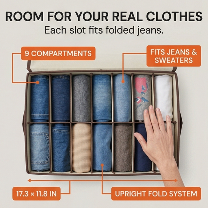 Gridwell™ – Foldable 9 Grid Clothes Organizer Box