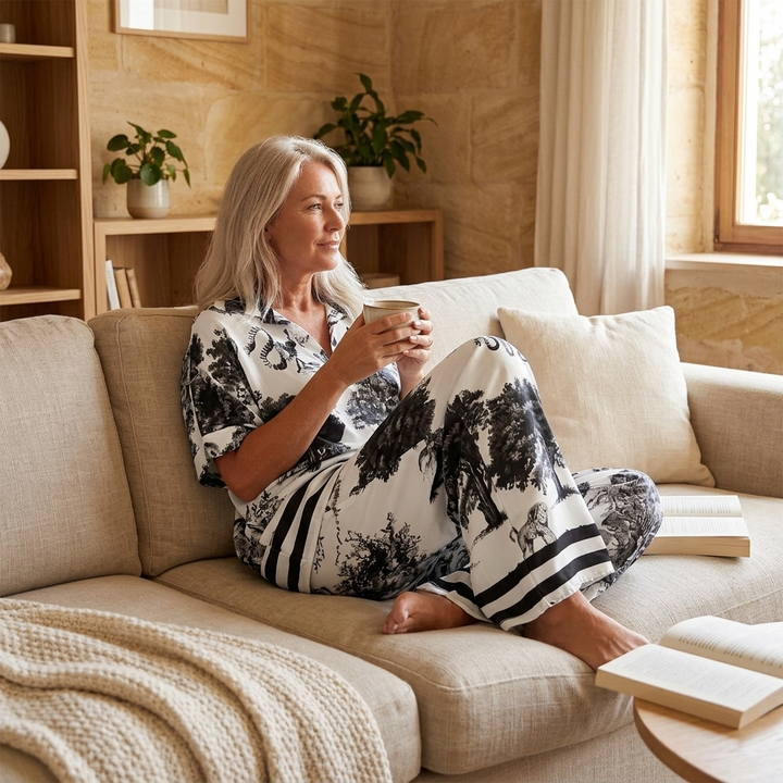 Vivara™ – Printed V Neck Top and Wide Leg Pants Set