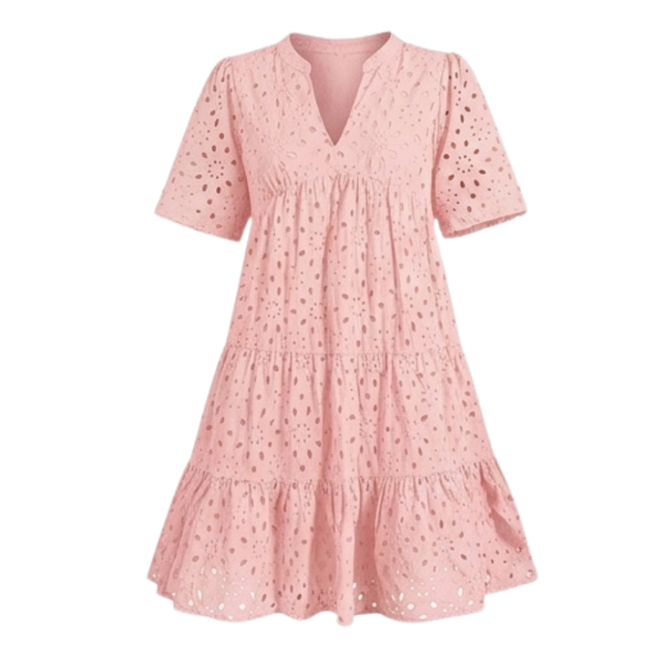 Wearbella™ – Flowy V-Neck Eyelet Dress for Curvy Fit