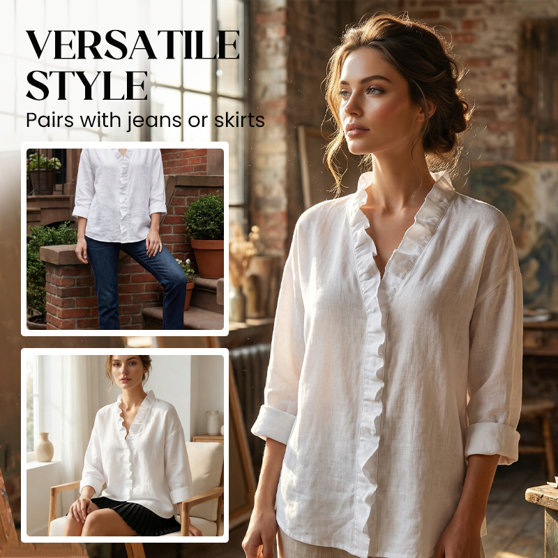 Roselle™ – Soft Ruffle V-Neck Long Sleeve Blouse