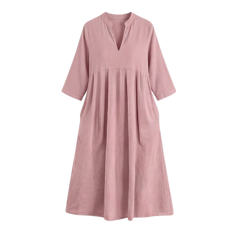 Elara™ – Soft Cotton Midi Dress with Pockets