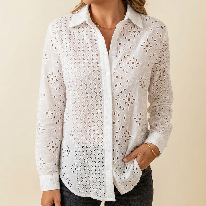 Florelle™ – Embroidered Eyelet Button Blouse