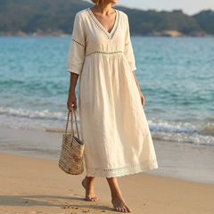 Solmera™ – Crochet Trim Midi Dress