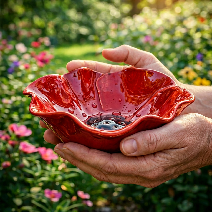 PetalHaven™ Hand-Formed Poppy Bird Bath Garden Stake