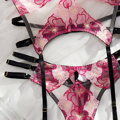 Florenza™ – Embroidered Floral Lingerie and Garter Set