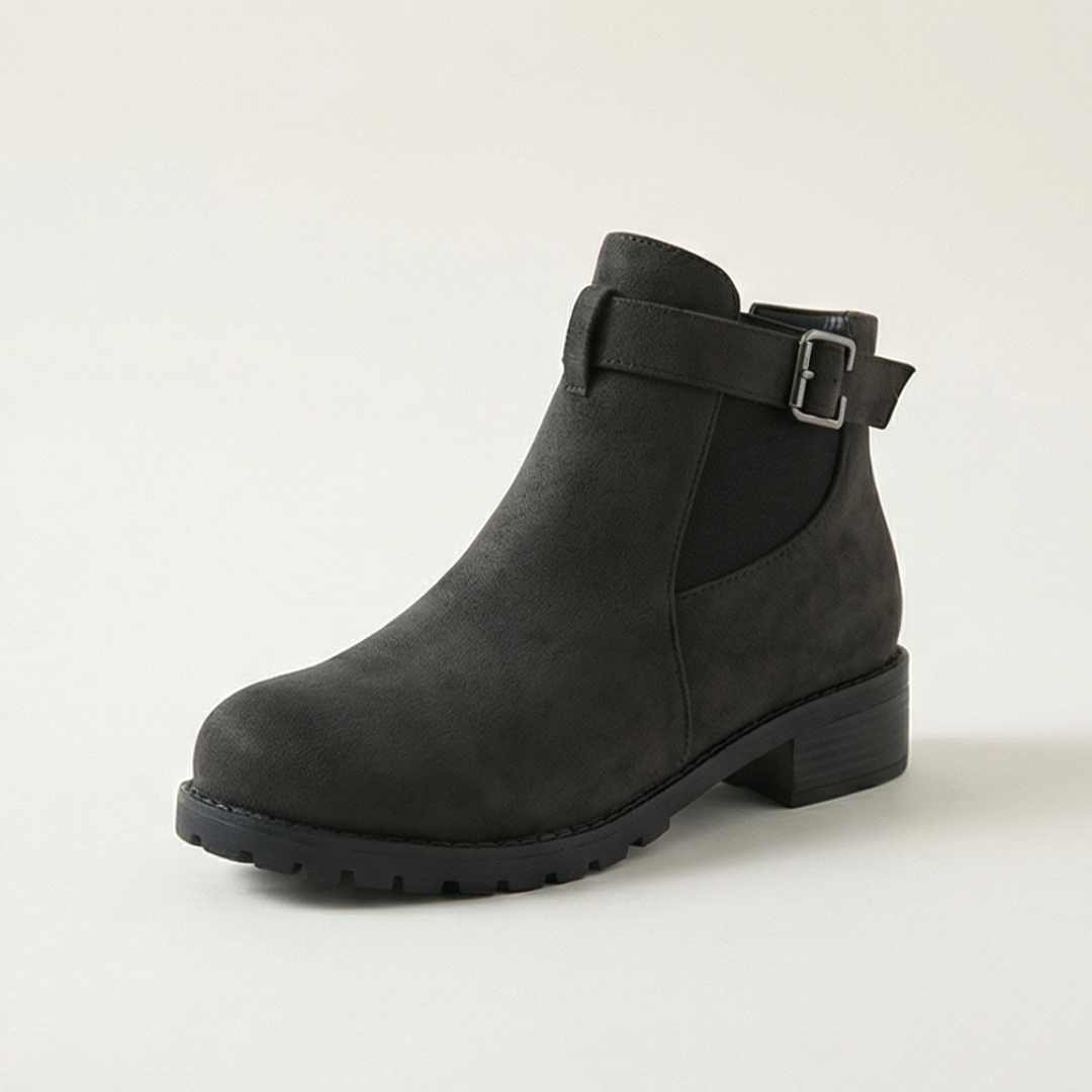 Stridella™ – Suede Look Buckle Ankle Booties