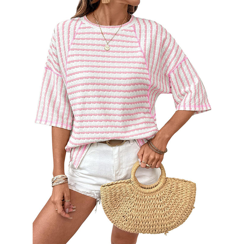 Elara™ – Textured Stripe Relaxed Tee