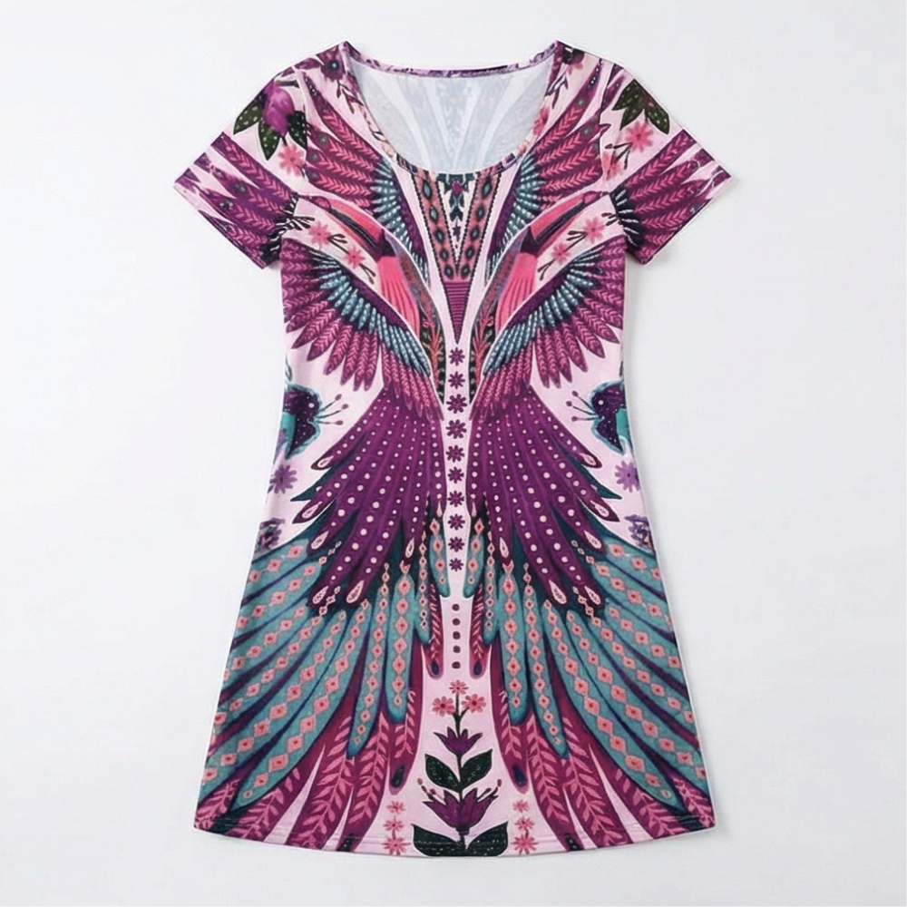 Vivara™ – Bold Peacock Wingspan Summer Dress