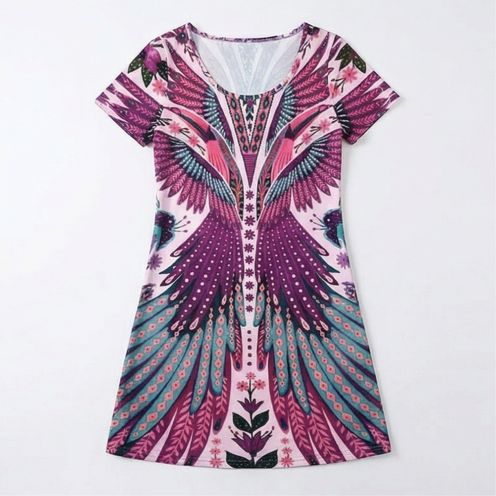 Vivara™ – Bold Peacock Wingspan Summer Dress