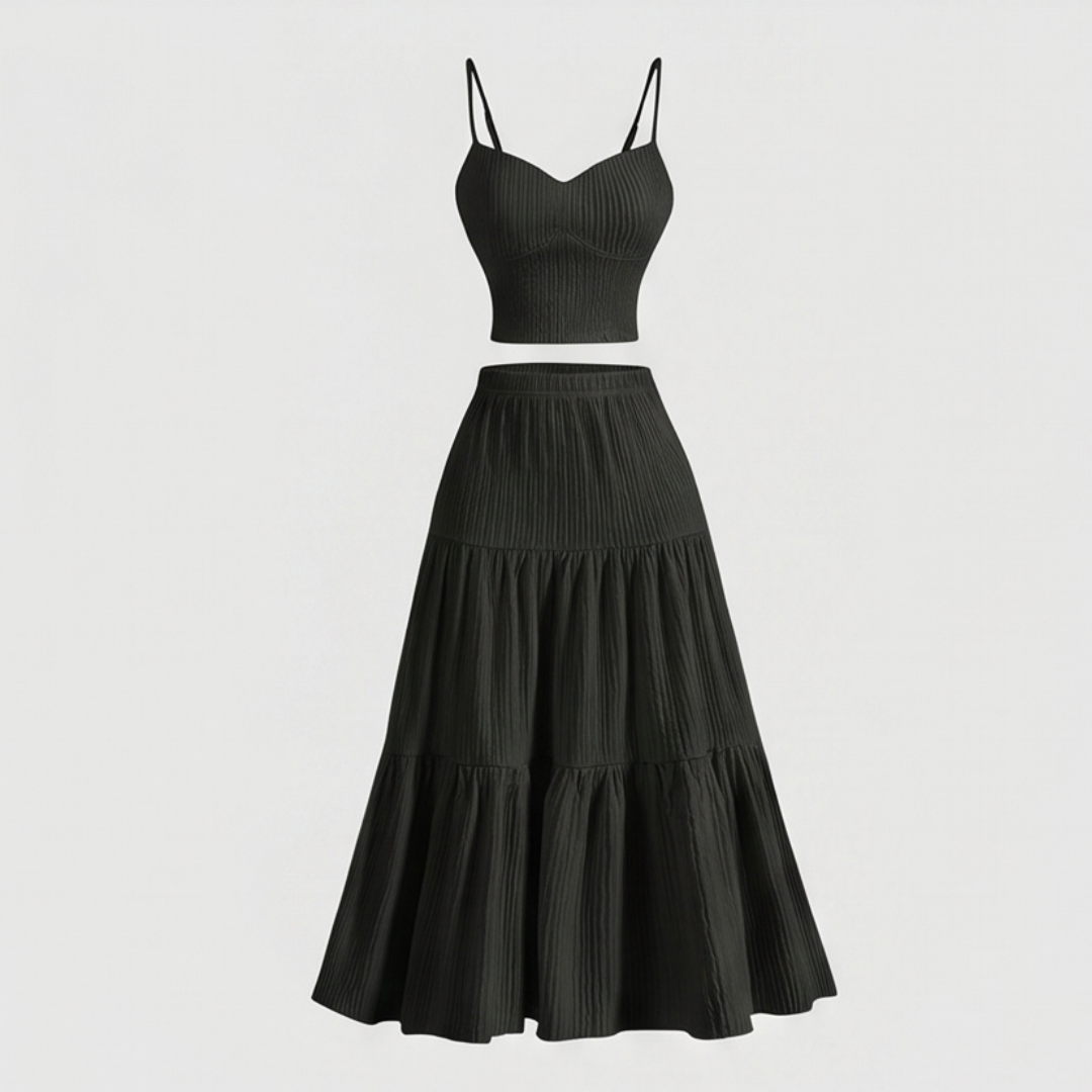 Solavie™ Tiered Maxi Skirt & Cami Matching Set
