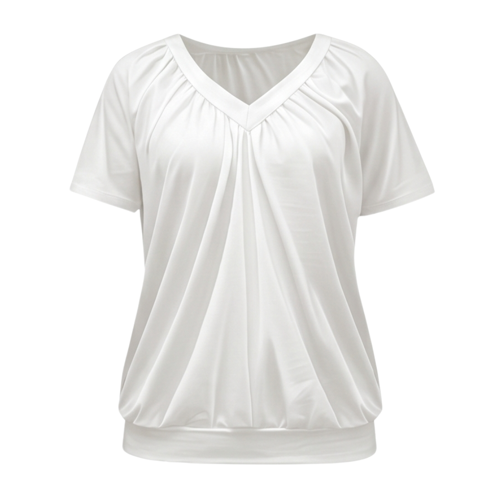 Vivelyn™ – Pleated V Neck Blouson Top